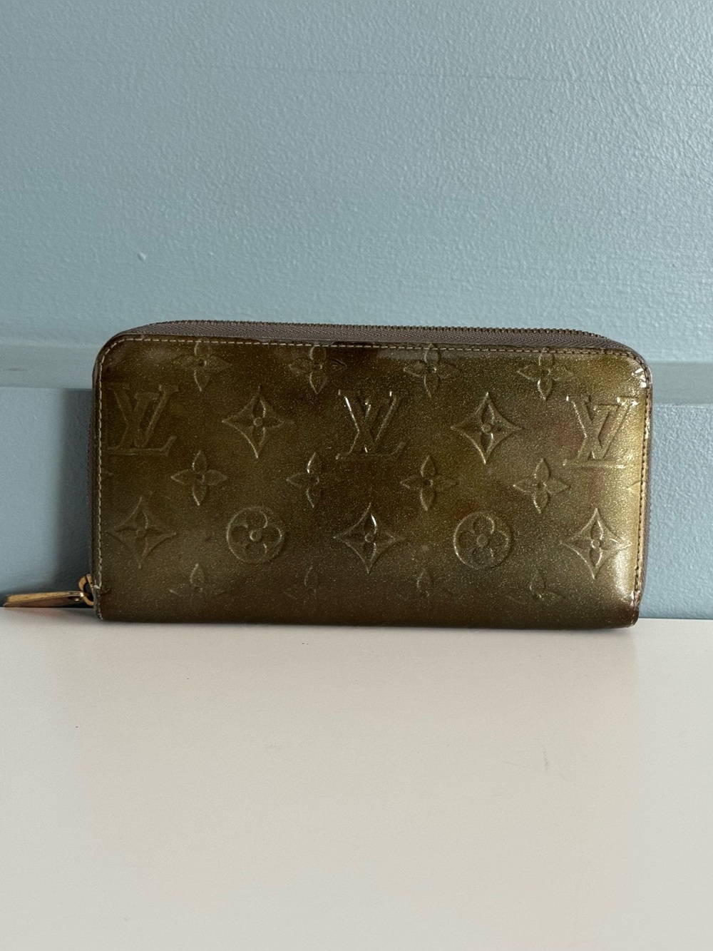 Louis Vuitton Metallic Gold Monogram Zip Wallet Authentic